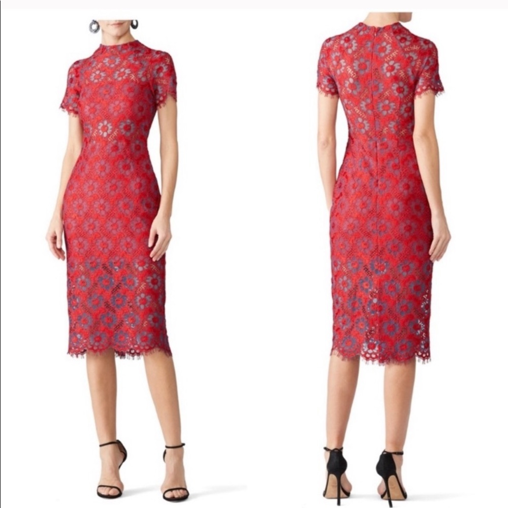 ALEXIS Intermix *Leona* red blue embroidered lace sexy holiday dress S